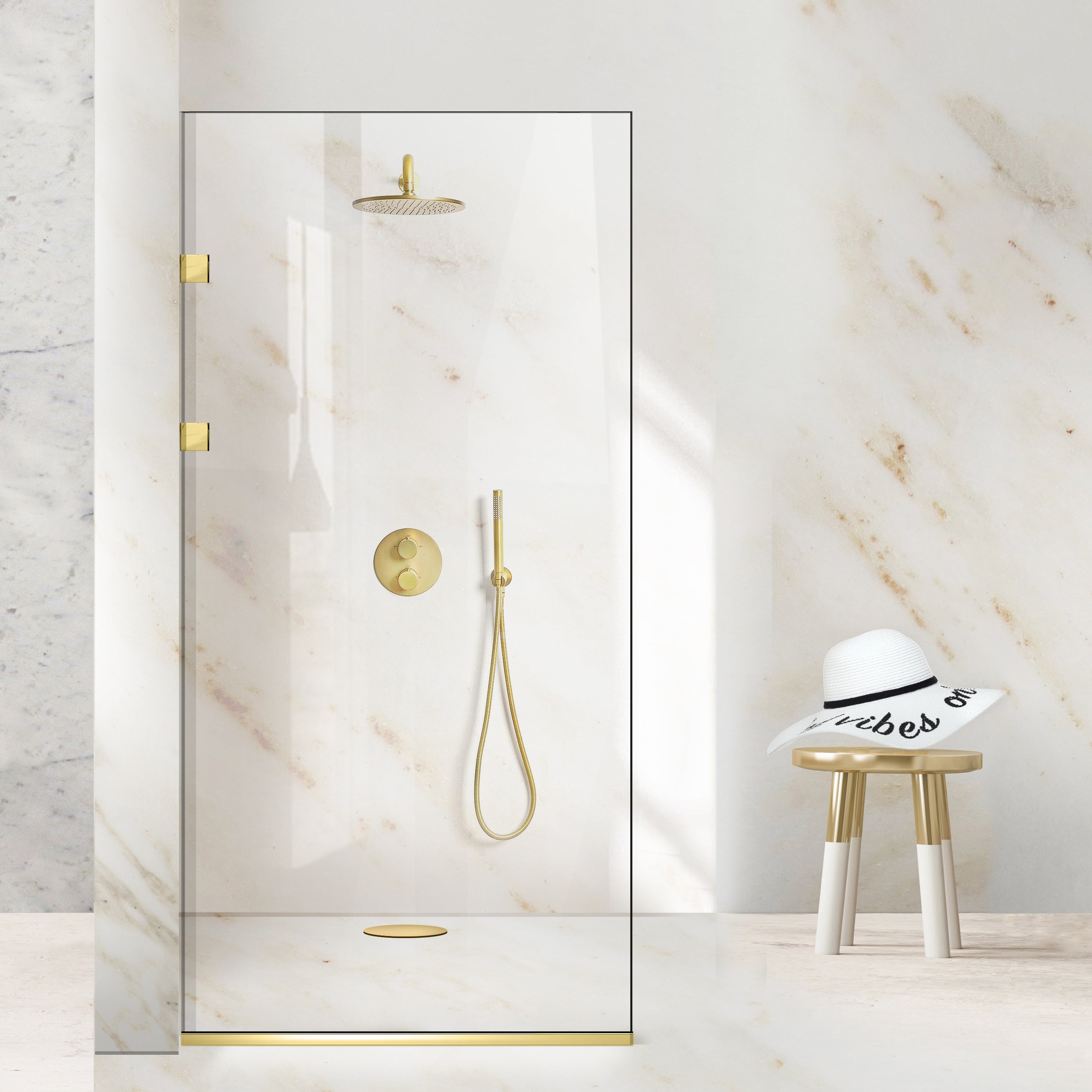 Paravan dus Walk-in, Perete dus Inox, auriu, #Clara