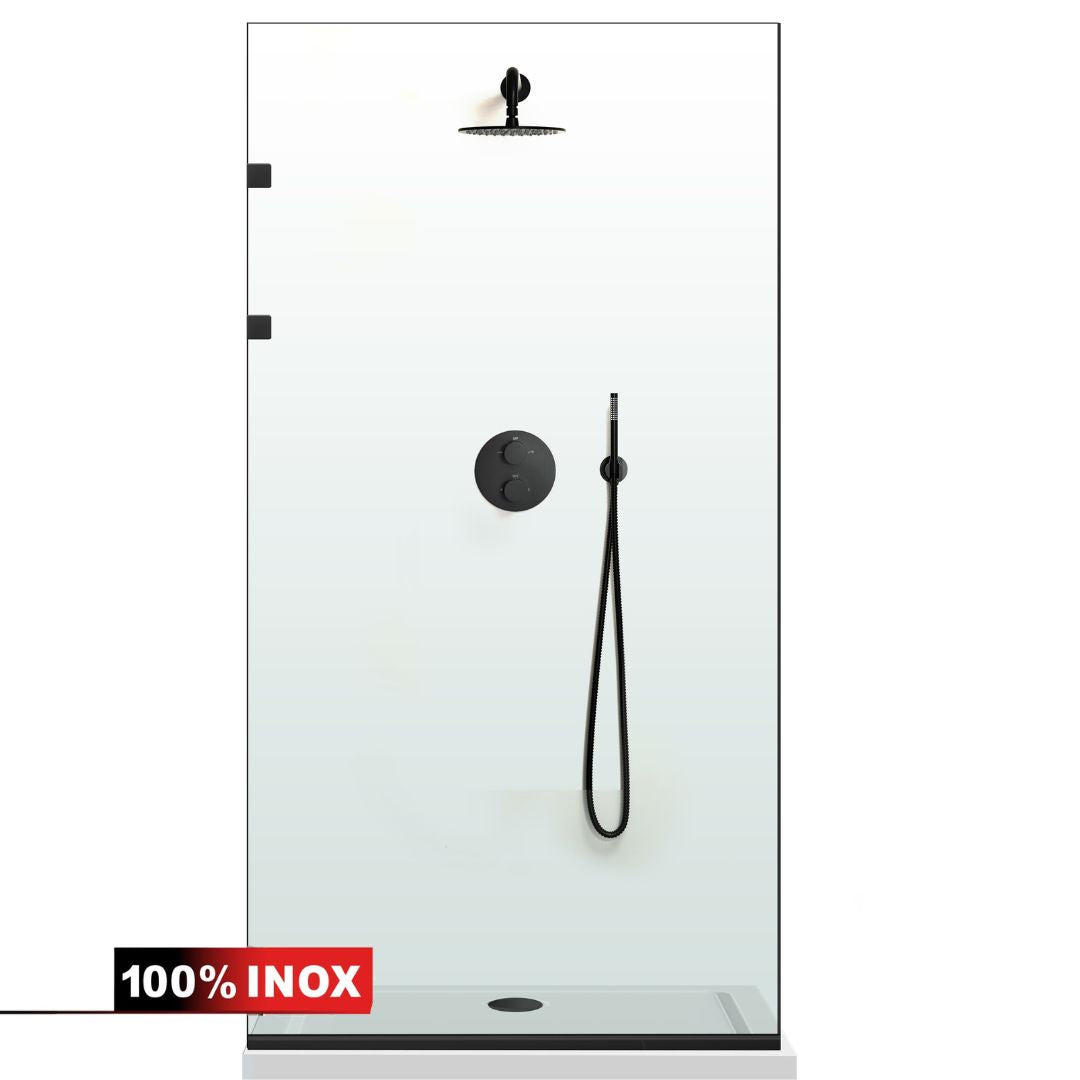 Paravan dus Walk-in, Perete dus Inox, negru mat, #Clara